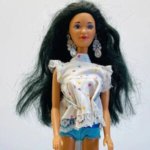 MATTEL BARBIE Asian Doll Long Black Hair Brown Eyes Two Piece Outfit 12" Tall